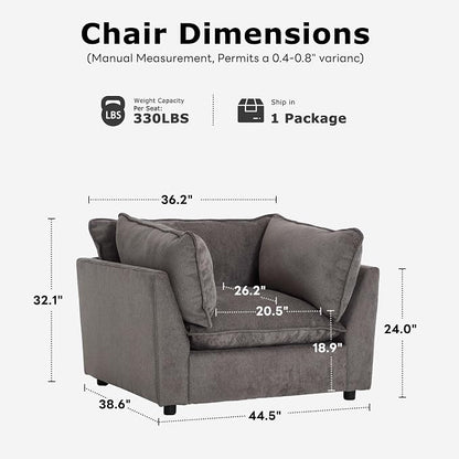 Iroomy Accent Chair, Plush Chenille Comfort Living Room Chair with Wide Seat, Modern Decorative Chair for Bedroom, Office, Reading Nook, Soft Cloud Chair Deep Seat, Grey | Premium Chenille