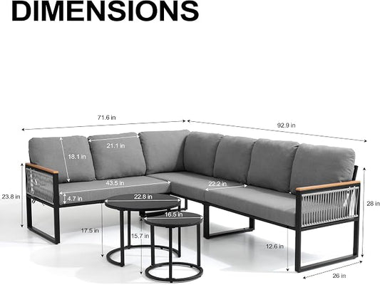 7-Piece L-Shaped Patio Conversation Sets, Hand-Woven Wicker Outdoor Sectional Sofa with Glass Nesting Coffee Table, Weather-Resistant Frame, Removable Cushion for Deck, Porch, Backyard (Gray)