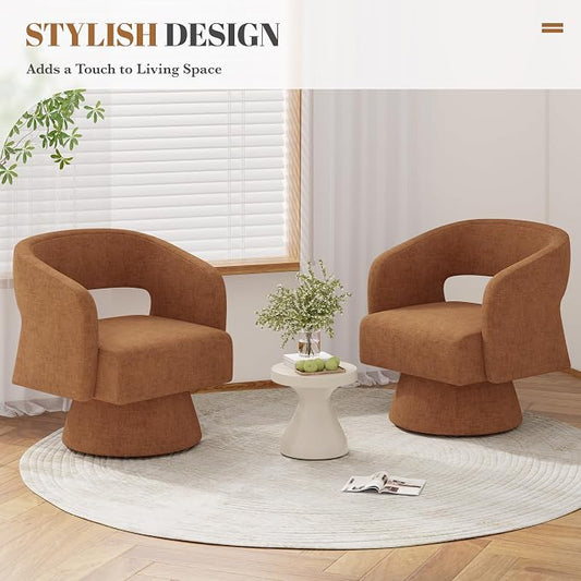 Luxanimarion Swivel Barrel Accent Chair Set of 1,Oversized Chenille Upholstered Round Swivel Chair,Modern Luxury 360 Degree Living Room Vanity Chair for Bedroom Office,Khaki,1PCS
