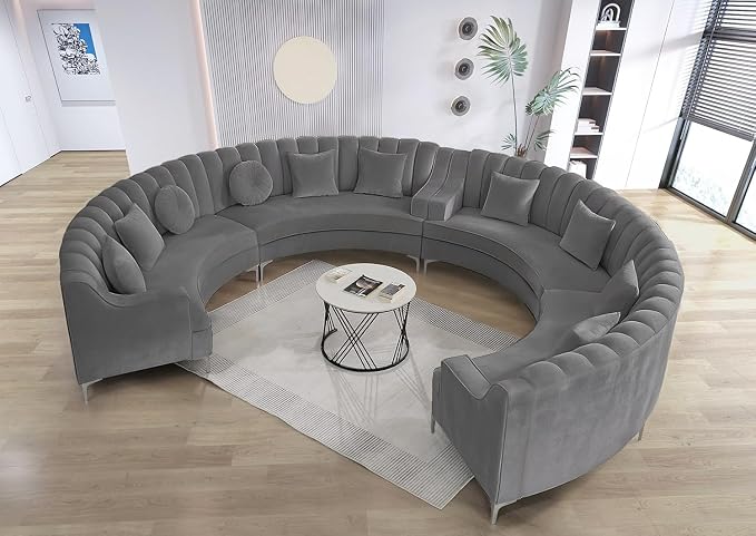 Legend Vansen Semicircle Modular Curved Velvet Sectional Sofa,141.34”Oversized Arc Sofa,Modern Cloud-Like Deep Seat Couch for Living Room Apartment Office Conference Space (2, Grey)