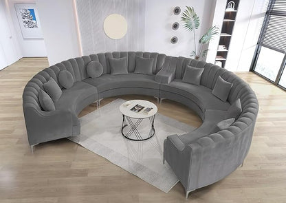 Legend Vansen Semicircle Modular Curved Velvet Sectional Sofa,141.34”Oversized Arc Sofa,Modern Cloud-Like Deep Seat Couch for Living Room Apartment Office Conference Space (2, Grey)