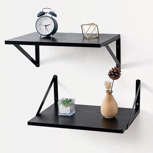 Axeman Deep Floating Shelves for Wall, 16W x 12D Black Floating Shelves Set of 2, 12 Inch Deep Large Wall Mounted Shelves for Living Room Bedroom Bathroom