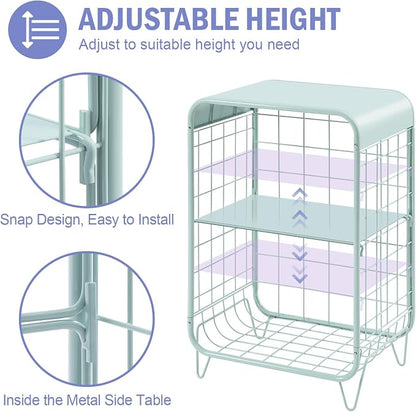 APEXCHASER Cute Nightstand,Metal Side Table,3 Tier End Table with Storage,Vintage Bedside Table,Girls Bedroom Furniture,Coffee Table for Living Room,Bedroom,Dorm,Mint Green