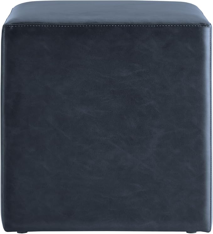 Studio Living® 18” Warren Ottoman Square Faux Leather Bench, Stationary Ottomans, Backless Chair, Footrest for Living Room, Footstool Office, Bedroom, Padded Seat, Navy Blue