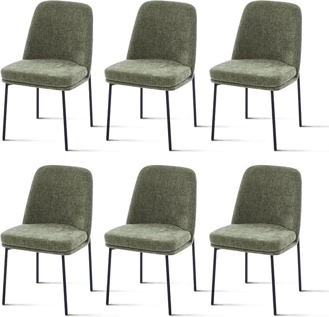 COLAMY Dining Chairs Set of 6, Modern Dining Chairs, Fabric Upholstered Dining Chairs, Kitchen Chairs with Curved Back and Metal Legs for Dining Room Kitchen Restaurant, Green