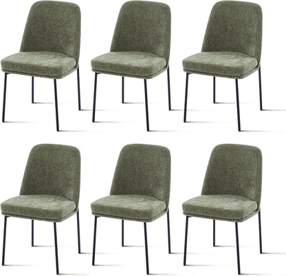 COLAMY Dining Chairs Set of 6, Modern Dining Chairs, Fabric Upholstered Dining Chairs, Kitchen Chairs with Curved Back and Metal Legs for Dining Room Kitchen Restaurant, Green