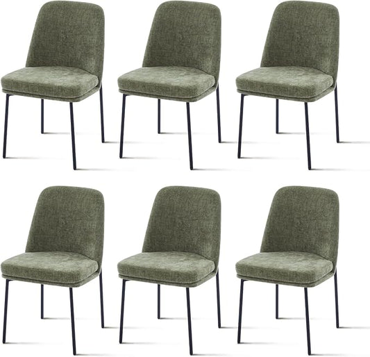 COLAMY Dining Chairs Set of 6, Modern Dining Chairs, Fabric Upholstered Dining Chairs, Kitchen Chairs with Curved Back and Metal Legs for Dining Room Kitchen Restaurant, Green