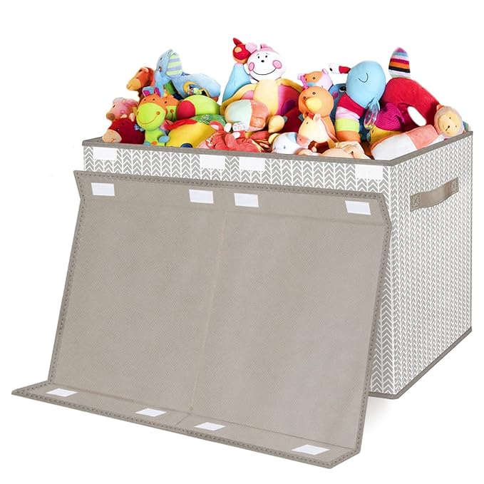 Toy Box Chest Organizer Bins for Boys Girls Kids, Large Collapsible Fabric Storage Container with Flip-Top Lid & Handles for Clothes,Blanket,Nursery,Playroom,Bedroom,Tree Branch Pattern (Gray)