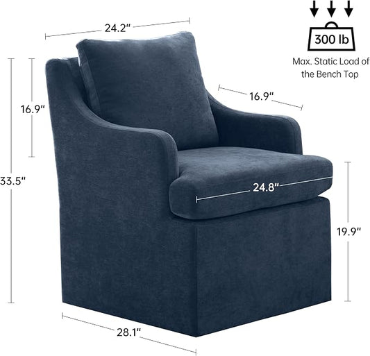 VKNOW Upholstered Dining Chairs Set of 6, Modern Kitchen Chairs Dinner Chairs with 4 Casters, Chenille Armchair for Bedroom Reading Room Living Room, Blue