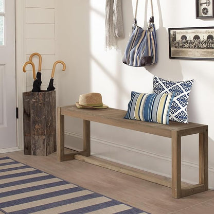 Wnutrees Farmhouse Solid Wood Bench, 43" Line Pattern Splicing Entryway Bench, Narrow Bench Seat for Living Room, Dining Room, Bathroom, Indoors, Natural