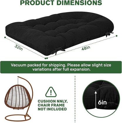 idee-home Egg Chair Cushion Replacement, Tufted Hanging Egg Chair Cushions with Corduroy Cover, Oversized Wicker Swing Cushion for Indoor Hammock Basket Chair, Black (Chair Not Included), 48x32 Inch