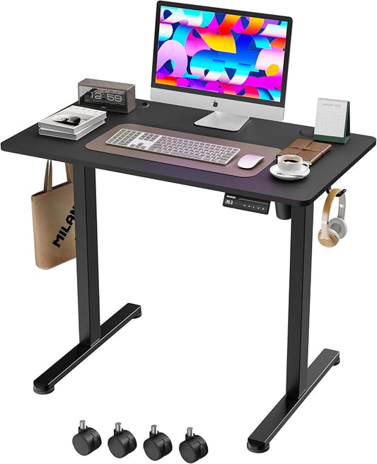 Monomi Small Electric Standing Desk, 35" x 24" Whole Piece Height Adjustable with Memory Controller, Black Sit to Stand Desk Workstation for Home Office