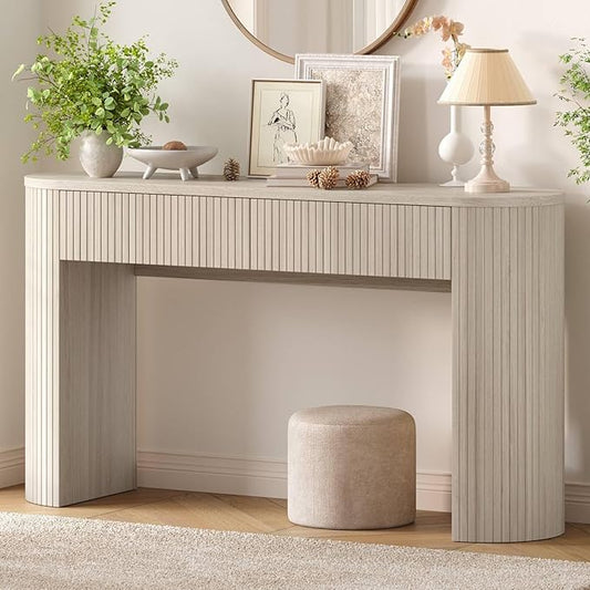 ONBRILL 55 Inch Console Table with 2 Drawers, Entryway Tables with Storage, Sofa Table Behind The Couch, Hallway Tables, Natural White