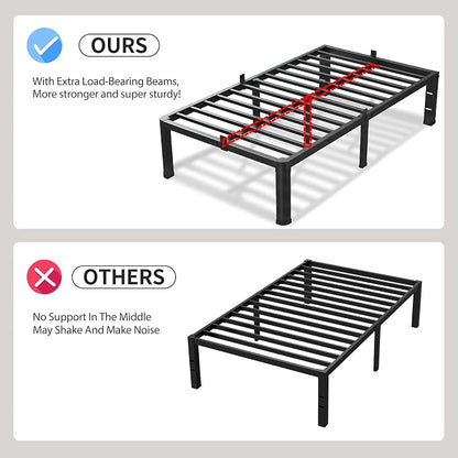 VIPSHOW 14 Inch Twin XL Bed Frame, 3500Lbs Heavy Duty Metal Platform with Round Corner Legs Mattress Slide Stopper, Steel Slat Support No Box Spring Needed, Noise Free, Non-Slip, Easy Assembly
