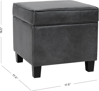 HomePop 18" Classic Square Storage Ottoman - Gray Faux Leather