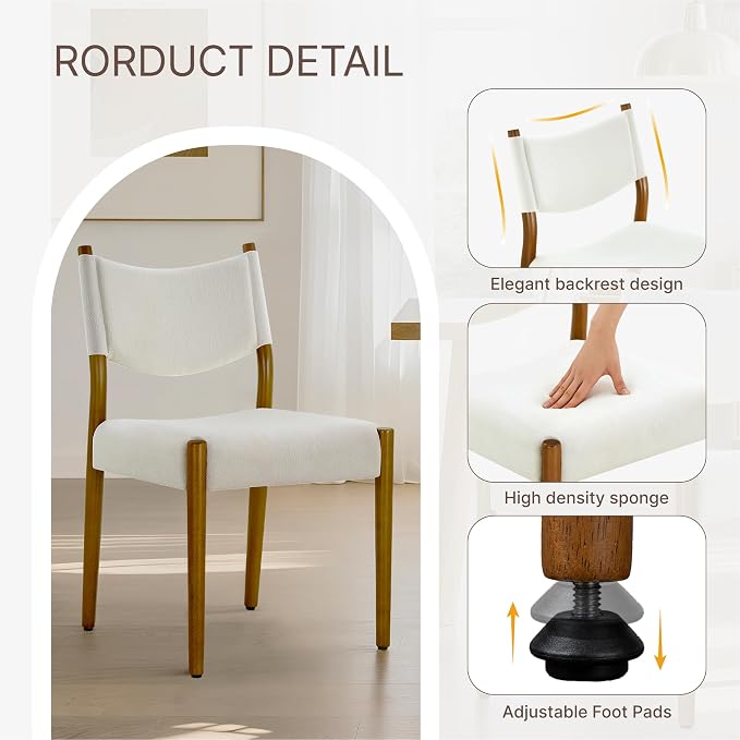 KISLOT Upholstered Dining Chairs Set of 4, Solid Wood Armless Kitchen Chairs with Soft Polyester Fabric, Modern Dining Room Seating, Linen