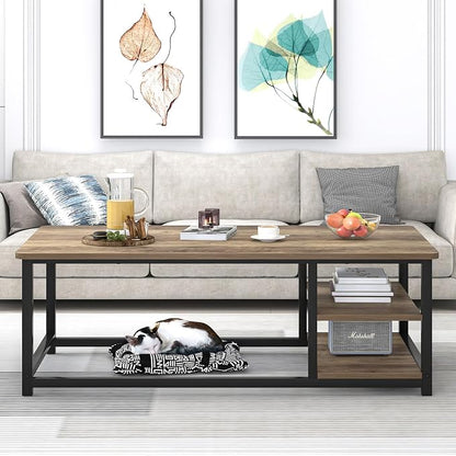 EXCEFUR Coffee Table with Storage Shelf, Modern Wood and Metal Center Table for Living Room, Rustic Oak, 47 Inch