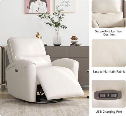 Bonzy Home Power Swivel Rocker Recliner Chair with USB Port, 23.2" Wide Seat, Fixed Lumbar Support, Upholstered Glider Chair for Nursery Living Room, Beige