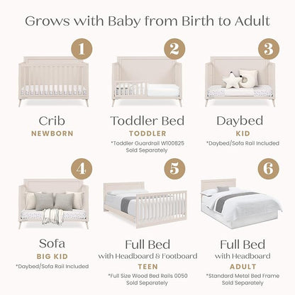 Delta Children Lola 6-in-1 Convertible Crib - Converts from Baby Crib to Toddler Bed, Daybed, Sofa Bed and Full-Size Bed with and Without Footboard, Fits Standard Full-Size Crib Mattress, Soft Beige