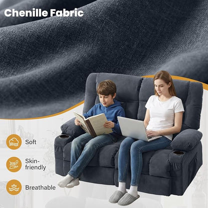 BOSMILLER Reclining Loveseat with Cup Holders for Living Room 2 Seat Manual Loveseat Recliner with Side Pocket