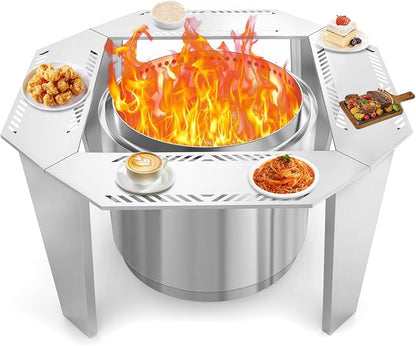 Uniflasy Fire Pit Surround Table for Solo Stove Yukon– Adjustable 41"/48" Stainless Steel Tabletop with Safety Barrier, Fits Yukon, Bonfire, Ranger, Tiki, Outdoor Table for Smokeless Fire Pit