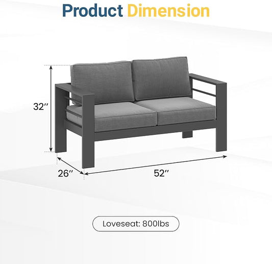 Wisteria Lane Metal Patio Furniture Sofa, All-Weather Outdoor Couch with Upgraded Cushions, Weather-Resistant Heavy Duty Modern Outdoor 2 Seats Sofa for Garden, Balcony, Deck, Backyard, Dark Grey