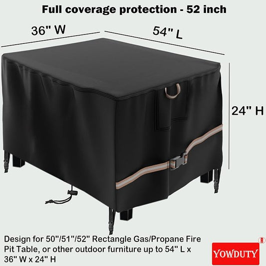 Rectangular Propane Gas Fire Pit Table Cover 52x34x24, Waterproof Heavy Duty 600D Rectangle Outdoor Fireplace Cover 52 Inch, All-weather Protection For Patio Firepit Table 49-52 inch