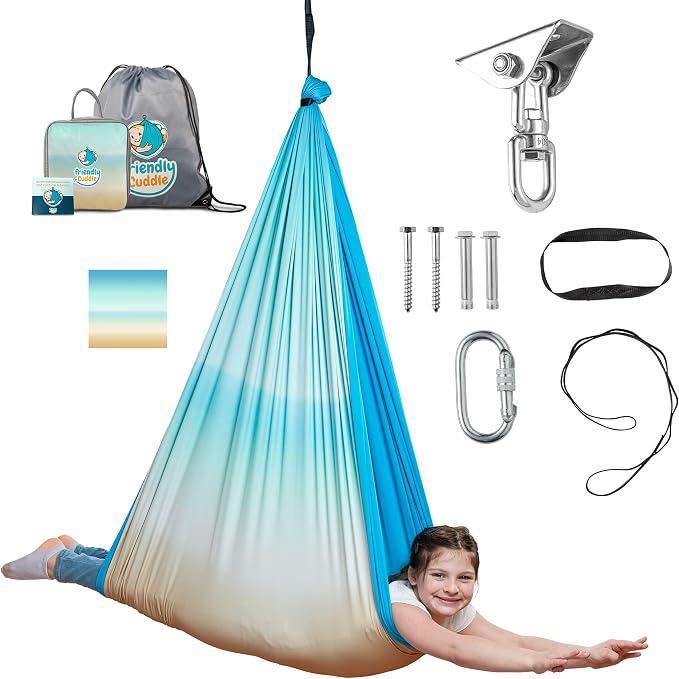 Indoor Sensory Swing for Kids or Outdoor – Holds 300lbs, Double-Layer, & 360° Swivel, Calming Compression Therapy Swing Hammock for Kids & Adults with All Hardware – Sensory-Motor Toys & Gifts