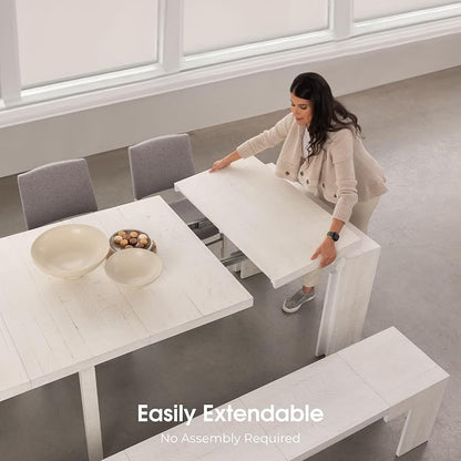 Transformer Table - Solid Wood Extendable Dining Table, Seats 2-12, Expandable Dining Room Table, Space-Saving Furniture, Kitchen and Dining Room Furniture (White, Table Only)