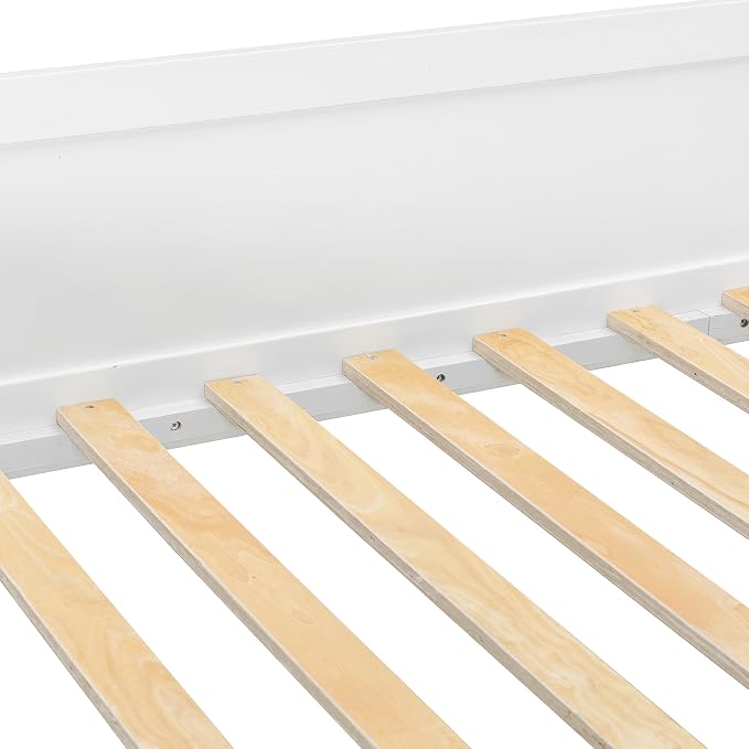 Bellemave Full Size Low loft Bed for Kids,Wood Modern Farmhouse Full Loft Bed with Storage Cabinets, No Box Spring Needed, White+Gray