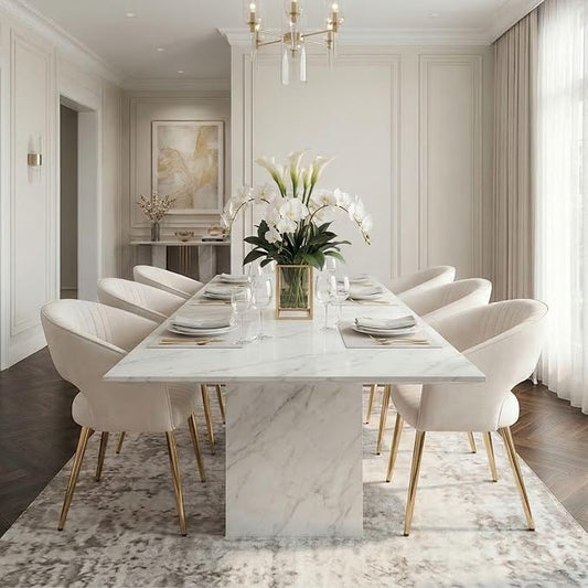 Hyfirm Leather Dining Chairs Set of 6, Modern Cream Gold Kitchen Chairs with Hollow Back, Upholstered Accent Side Chairs for Living Room/Reception/Restaurant