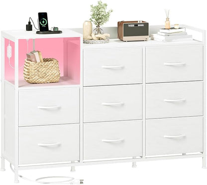 Somdot White Dresser for Bedroom with 8 Drawers,Wide Fabric Night Stand for Storage and Organization with Fabric Bins,Chest of Drawers for Bedroom Chest of Drawers for Living Room Entryway