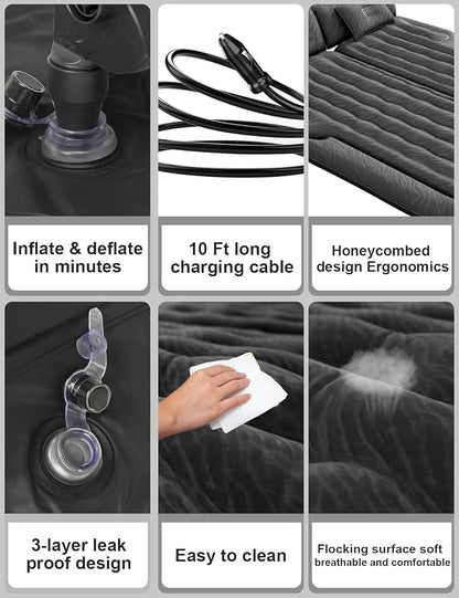 Umbrauto SUV Air Mattress for Trunk: Upgraded Car Camping Mattress with Flocked Surface and Extra Thick Bottom, Van Sleeping Bed for Back Seat with Pump, Nozzle, Repair Patch, Carry Bag
