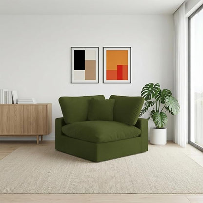 Cloud Sectional Corner Sofa,Left/Right Modular Sofa,Down Filled Convertible Couch,Covers Washable & Replaceable,Green