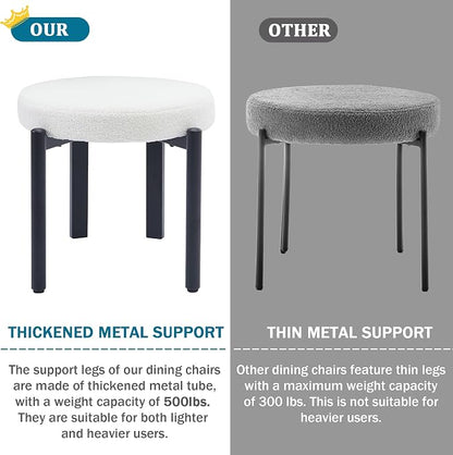 Boucle Dining Chairs Set of 6, Mid Century Modern Dining Room Chairs with Curved Backrest and Black Metal Legs, Upholstered Round Dining Accent Chairs for Kitchen, Living Room, Bedroom (Beige)