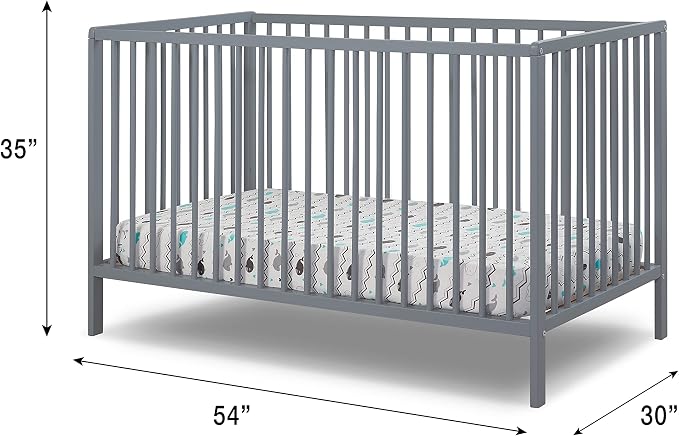 Sorelle Furniture Happy 3-in-1 Convertible Crib, Baby Crib to Toddler Bed, Sustainable Beech Wood, Non-Toxic Finish, Nursery Furniture - Gray