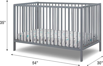 Sorelle Furniture Happy 3-in-1 Convertible Crib, Baby Crib to Toddler Bed, Sustainable Beech Wood, Non-Toxic Finish, Nursery Furniture - Gray