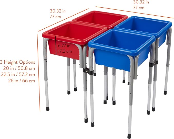 Back2School Express Adjustable Quad Sensory Tables with Lids, Children's Furniture, Blue/Red