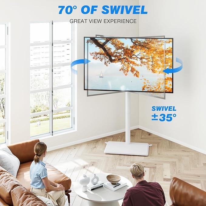 Rfiver Floor TV Stand with Mount for 32-65 inch TVs up to 88 lbs, Swivel Height AdjustableTV Floor Stand, Tall TV Stand with Wood Base, Saving Space Design for Living Room, Bedroom and Corner