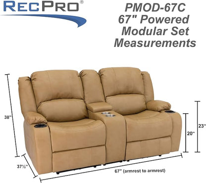 RecPro Charles 67" Powered Double RV Wall Hugger Recliner Sofa RV Loveseat with Upgraded 2023 Fabric (Toffee)