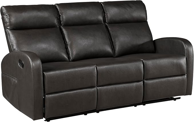 Lexicon Manual Reclining Sofa, Faux Leather Recliner Sofa, Wall Hugger, Track Arms, Magazine Pockets, Manual Dual Recliners Couch for Living Room/Office/Apartment, Easy Assembly, Espresso