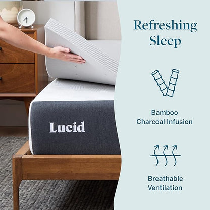 Lucid® 2" Bamboo Charcoal Memory Foam Topper – CertiPUR-US® – Queen