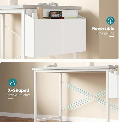 OLIXIS Computer Desk, 44 Inch Home Office Desks for Small Spaces, Writing Craft Study Gaming Table for Bedroom, Modern Computer Workstation with Storage Bag, All White