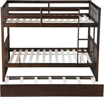 Bellemave Full Over Full Bunk Bed with Trundle,Convertible Bunk Beds with Ladder & Safety Guardrails,Full Size Trundle Bunk Beds for Kids Girls Boys,Espresso