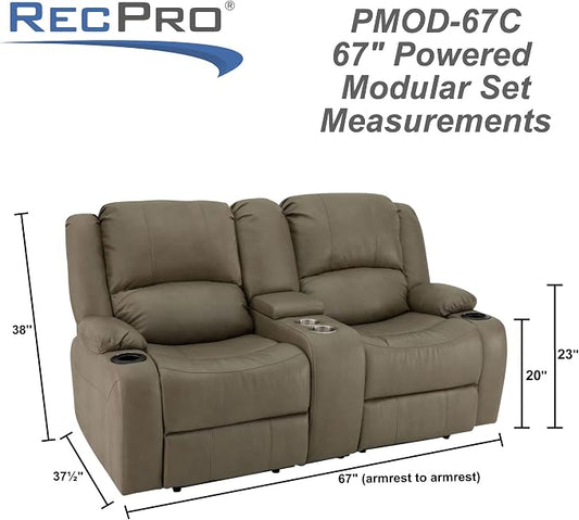 RecPro Charles 67" Powered Double RV Wall Hugger Recliner Sofa RV Loveseat with Upgraded 2023 Fabric (Putty)