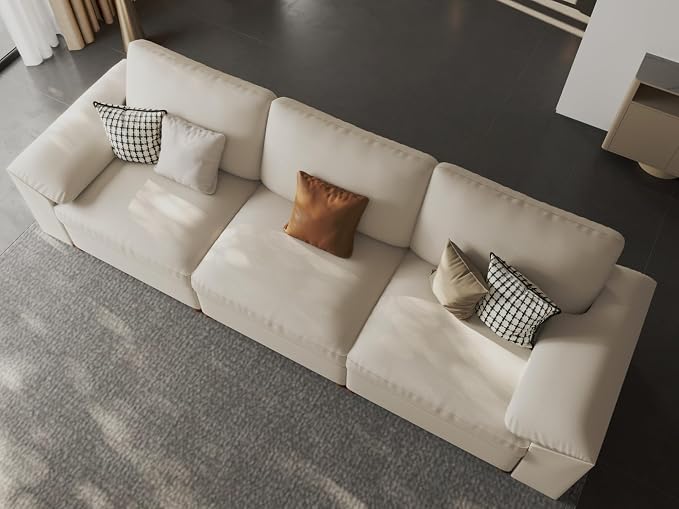 EASE MOOSE Sectional Faux Leather Sofa, Scratch Resistant Couch, 3-Seater Oversized Modular Sofa, Modern Comfy Sofas Deep Seats for Small Spaces, Beige