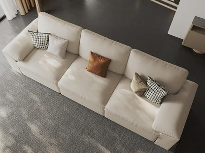 EASE MOOSE Sectional Faux Leather Sofa, Scratch Resistant Couch, 3-Seater Oversized Modular Sofa, Modern Comfy Sofas Deep Seats for Small Spaces, Beige