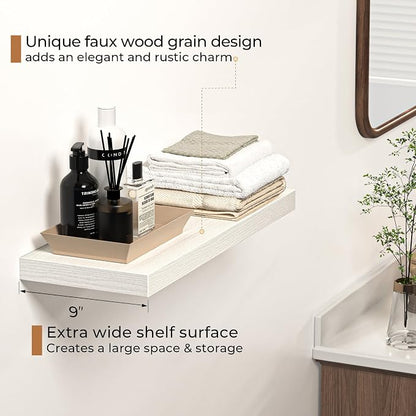 Floating Shelves - 24 Inch Rustic Wooden Wall Shelves - Extra Deeper & Thicker Wall Mounted Storage Shelf for Living Room, Kitchen, Farmhouse - 24" W x 9" D x 1.6"H - Rustic White, 2 Pack