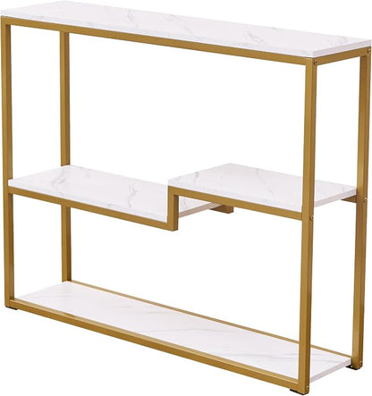 loglus Console Table for Entryway, Faux Marble MDF Sofa Table with Golden Frame, White Marble, 9.45" D x 38.18" W x 31.22" H