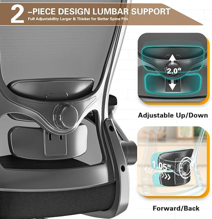 Ergonomic Office Chair for Long Hours, Padded Lumbar Support for Lower Back Relief, 330 lb Capacity, Comfortable Computer Desk Chair for Home Office, Computer & Study